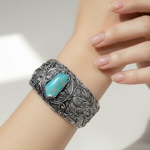 Open Cuff Bangle Inlaid Synthetic Gemstone